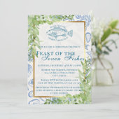 Invitation Fête bleue moderne des 7 Poissons fête de Noël (Debout devant)