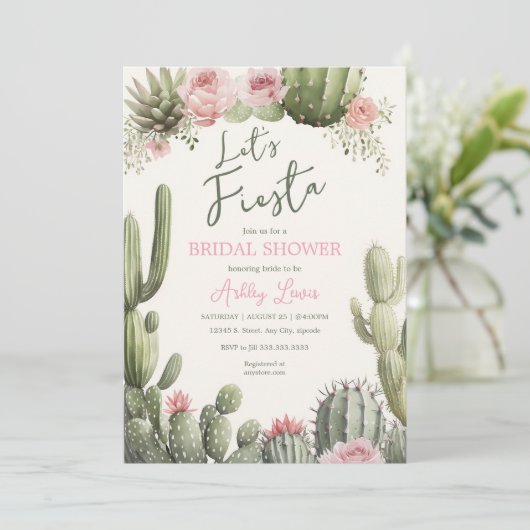 Invitation Fête Bohème cactus , fleurs Baby shower mariage (Debout devant)