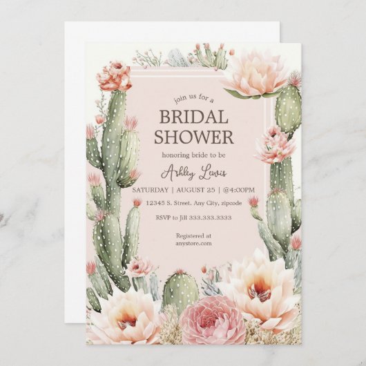 Invitation Fête Bohème Cactus Fleurs Enterrement de vie de je (Devant / Derrière)