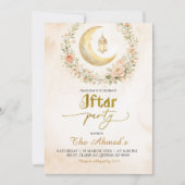 Invitation Fête Boho Beige Floral Crescent Ramadan Iftar (Devant)