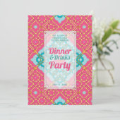 Invitation Fête Boho Chic de verres Dîner Rose sarcelle Or (Debout devant)