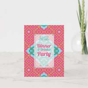 Invitation Fête Boho Chic Soirée Dîner Boissons Rose Turquois