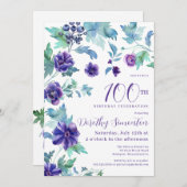 Invitation Fête botanique de couleur violet foncé 100e annive (Devant / Derrière)