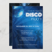Invitation Fête boule disco bleu cool (Devant / Derrière)