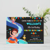 Invitation Fête Boy Pool pour anniversaire de toboggan (Debout devant)