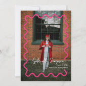 Invitation Fête branchée Wavy Hot Rose Deux Photo Graduation (Devant)