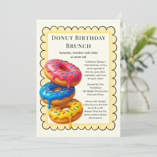 Invitation Fête Brunch Anniversaire | Pancakes & Donuts (Debout devant)