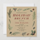 Invitation Fête Brunch Noël Rustique hiver Floral (Devant)