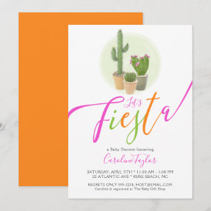 Invitation Fête Cactus Néon Rose Orange Baby Shower