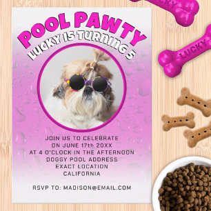 Invitation Fête canine à la piscine avec photo personnalisée 