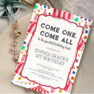 Invitation Fête Carnaval Pink Circus Girl 1er anniversaire