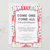 Invitation Fête Carnaval Pink Circus Girl 1er anniversaire (Devant)