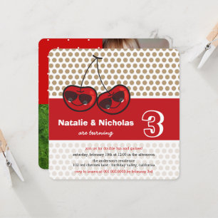 Invitation Fête Cartoon Cool Cerises Jumelles Anniversaire Ph