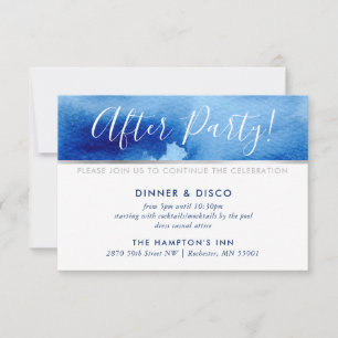 Invitation FÊTE CÉLÉBRATION argent smart bleu aquarelle
