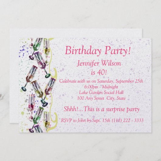 Invitation Fête Champagne / Anniversaire (Devant / Derrière)