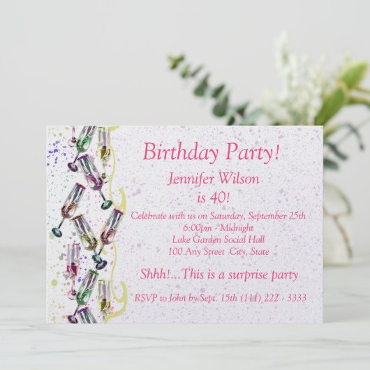 Invitation Fête Champagne / Anniversaire (Debout devant)