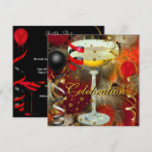 Invitation Fête Champagne Soirée Noir Rouge (Devant / Derrière)