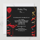 Invitation Fête Champagne Soirée Noir Rouge (Dos)
