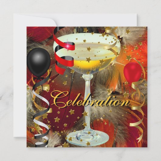 Invitation Fête Champagne Soirée Noir Rouge (Devant)
