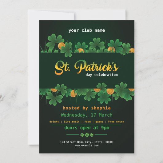 Invitation Fête chanceuse de la Saint-Patrick (Devant)