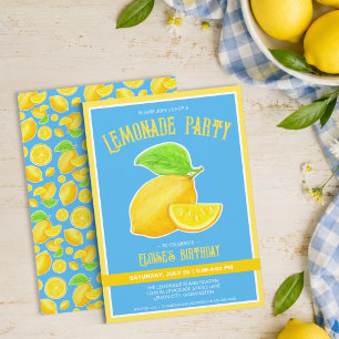Invitation Fête charmante de limonade jaune citron et bleue