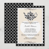 Invitation Fête Chic Black Tan Teapot Fête de l'mariée Tea Pa (Devant / Derrière)