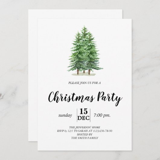 Invitation Fête Chic des pins de Noël (Devant / Derrière)