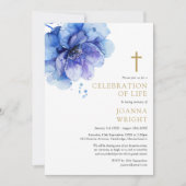 Invitation Fête Chrétienne Florale Bleue De La Vie Funéraire (Devant)