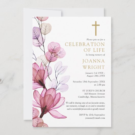 Invitation Fête Chrétienne Rose Florale De La Vie Funéraire (Devant)