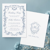 Invitation Fête classique Blue Floral 90e anniversaire