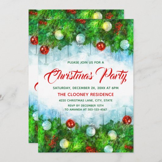 Invitation Fête classique de Noël Joyeux (Devant / Derrière)