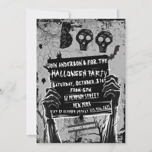 Invitation Fête Classique D'Halloween Noir Et Blanc (Devant)
