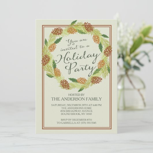 Invitation Fête classique Pinecone Wreath (Debout devant)