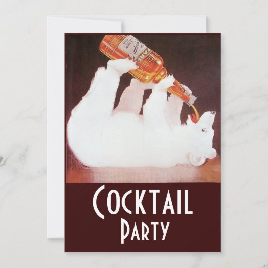 Invitation FÊTE COCKTAIL AVEC OURS POLAIRE ,blanc marron roug (Devant)