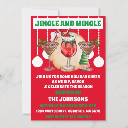 Invitation Fête Cocktail de Noël Jingle & Mingle Editable (Devant)