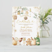 Invitation Fête cocktail et cookies flocon de neige doré (Debout devant)