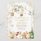 Invitation Fête cocktail et cookies flocon de neige doré (Devant / Derrière)