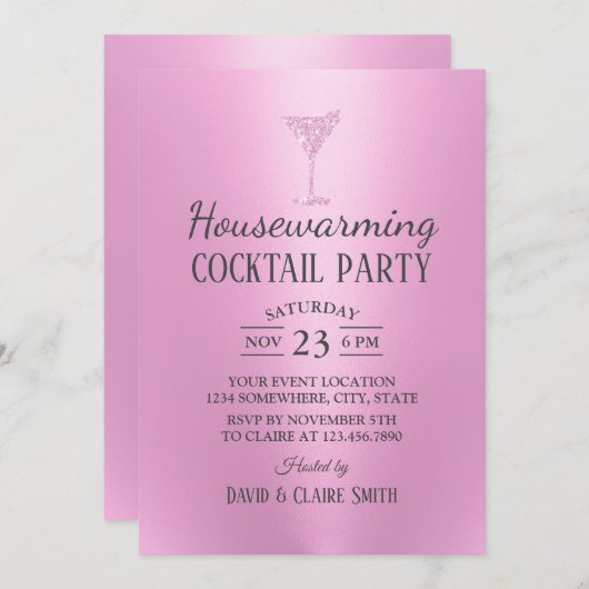 Invitation Fête Cocktail Maison Rose moderne (Devant / Derrière)