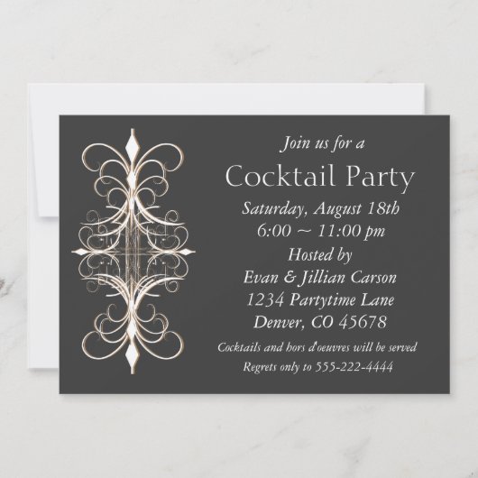 Invitation Fête cocktail Or noir (Devant)