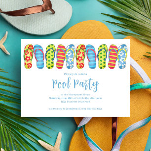 Invitation Fête Colorée au Bord de la Piscine en Été