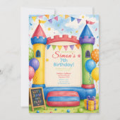 Invitation Fête Colorée avec Château Gonflable (Devant)