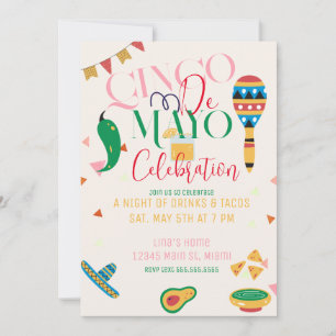 Invitation Fête colorée Cinco De Mayo pour tacos