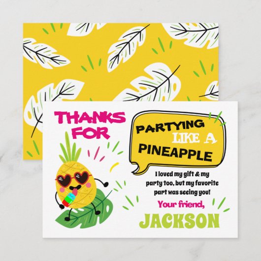Invitation Fête comme un ananas tropical anniversaire merci (Devant / Derrière)