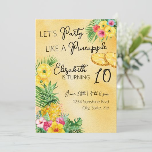 Invitation Fête comme un Anniversaire d'ananas (Debout devant)