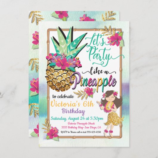Invitation Fête comme un anniversaire tropical d'ananas (Devant / Derrière)