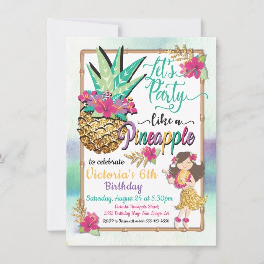 Invitation Fête comme un anniversaire tropical d'ananas (Devant)