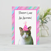 Invitation Fête Comme Un Chat Animal Avec Casquette De Fête A (Debout devant)