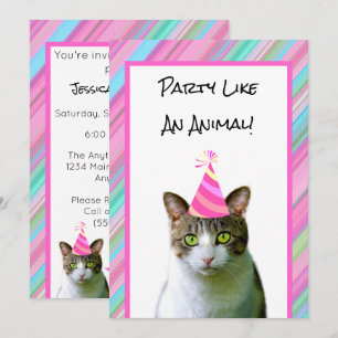 Invitation Fête Comme Un Chat Animal Avec Casquette De Fête A
