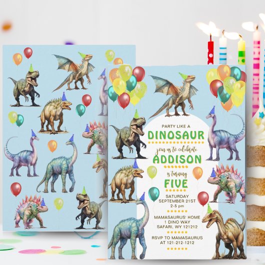 Invitation Fête Comme Un Dinosaure Amusants & Ballons Mignons