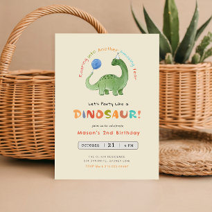 Invitation Fête comme un dinosaure Aquarelle Dino 2e annivers